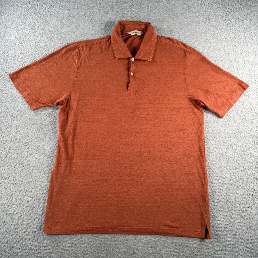 Gran Sasso Polo Shirt Mens 50 Orange Linen Blend Short Sleeve Made in Italy
